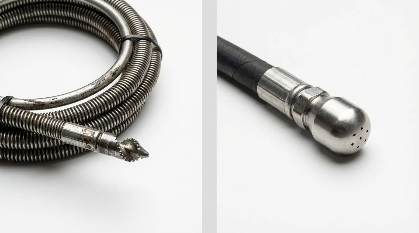 Drain snake cable and hydro jetting nozzle used for drain cleaning in Brownsville, OR
