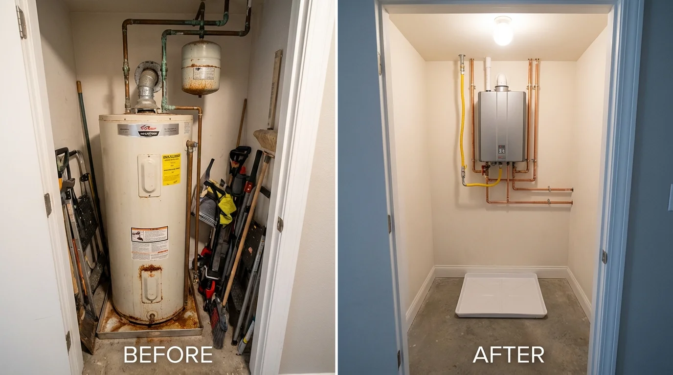 Tank water heater versus wall-mounted tankless unit comparison for Brownsville, OR homeowners