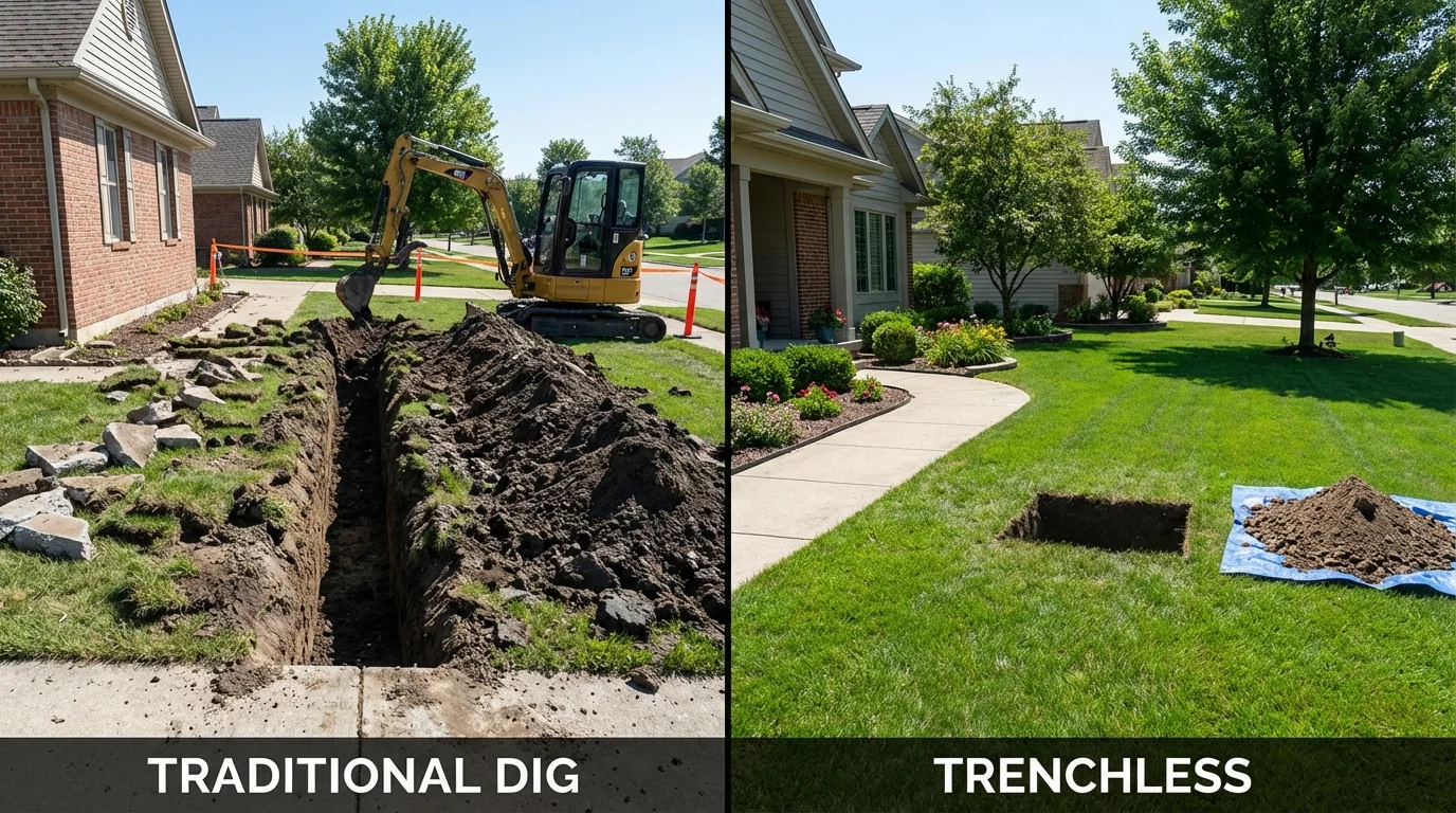 Trenchless sewer repair with minimal yard damage versus traditional excavation in Brownsville, OR